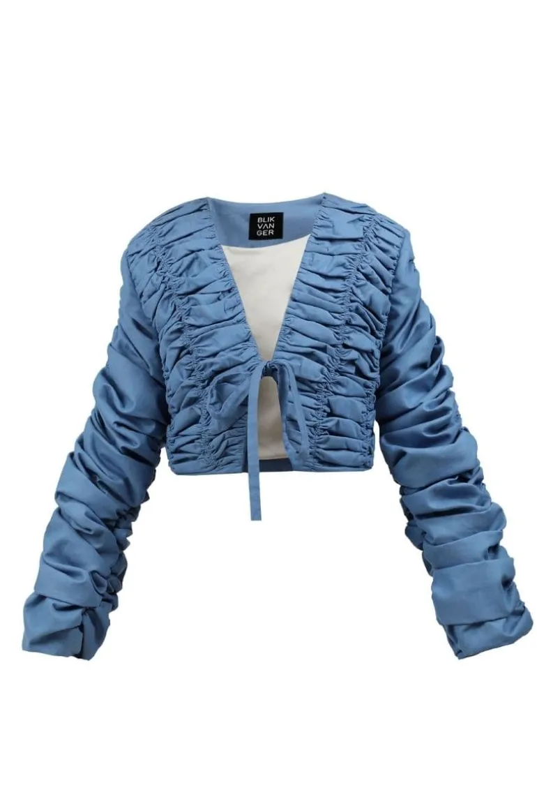 Blazers<CULT MIA DENIM CRUMPLED CROPPED BLAZER Blue