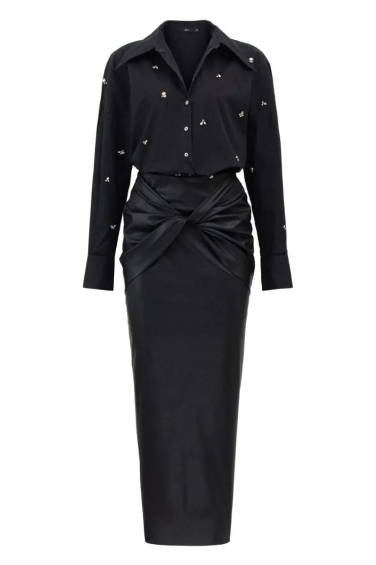 Outfit Sets<CULT MIA DESI RAW CRYSTAL SHIRT AND MIDI SKIRT Black