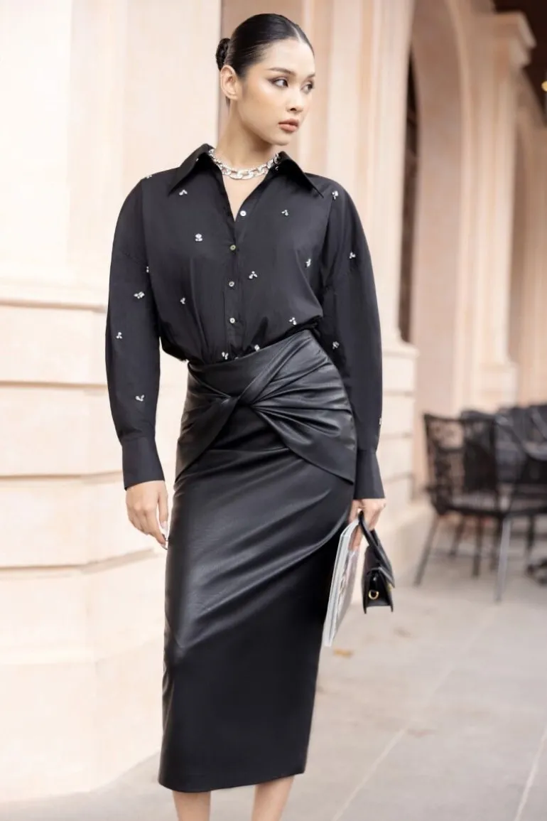 Outfit Sets<CULT MIA DESI RAW CRYSTAL SHIRT AND MIDI SKIRT Black