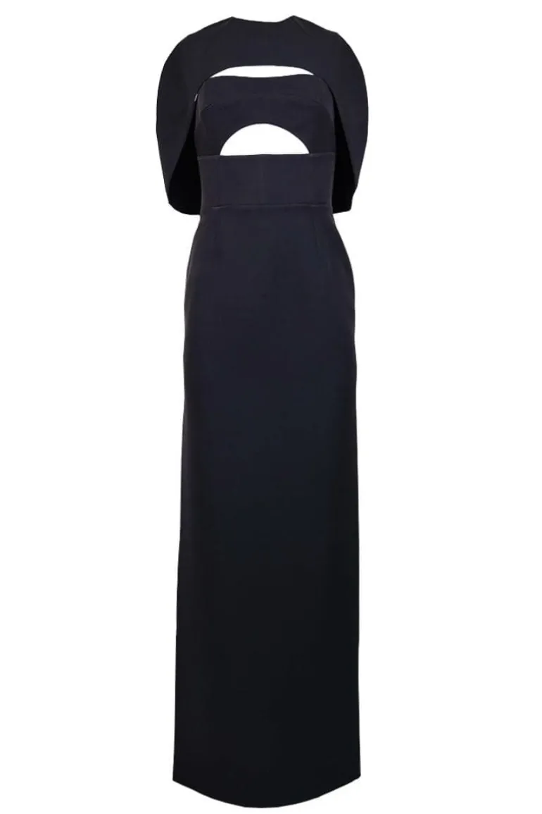 Dresses<CULT MIA DETACHABLE CROPPED CAPE MAXI DRESS Midnight Black