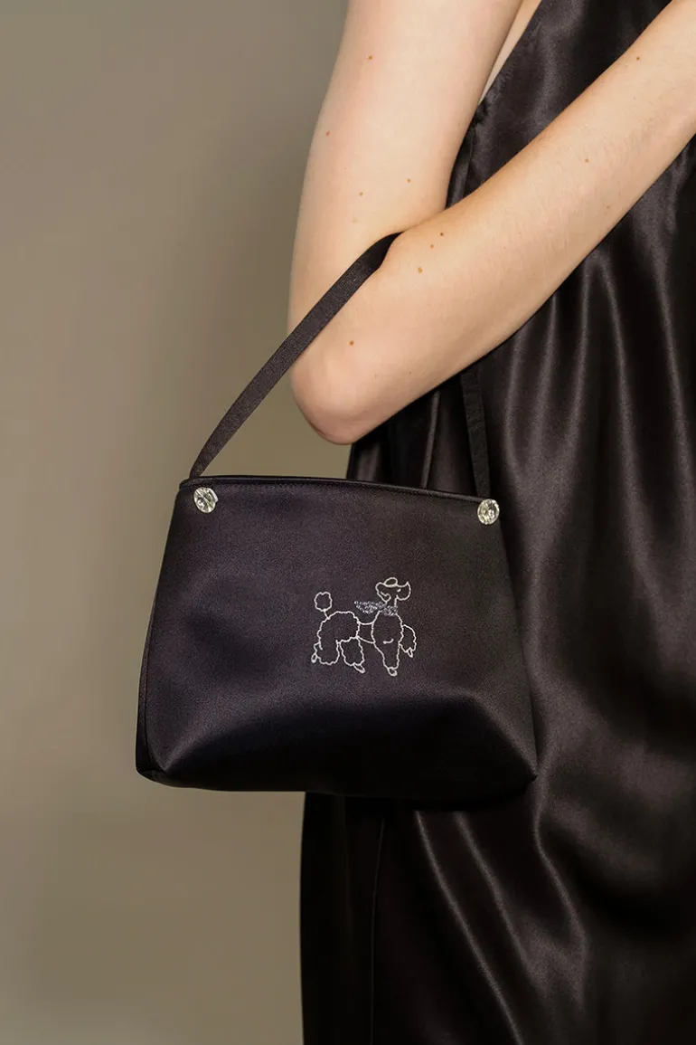 Top Handle Bags<CULT MIA DIAMOND POODLES SILK HANDBAG IN Black