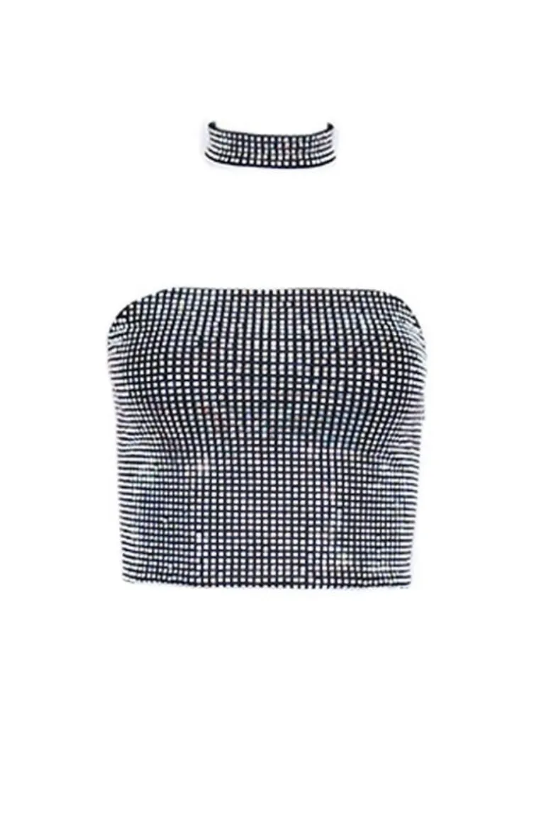 Tops<CULT MIA DIAMOND-EMBELLISHED SQUARE CORSET TOP Black