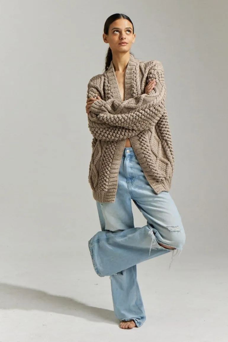 Knitwear<CULT MIA DIDI POPCORN STITCH OVERSIZED CARDIGAN Taupe