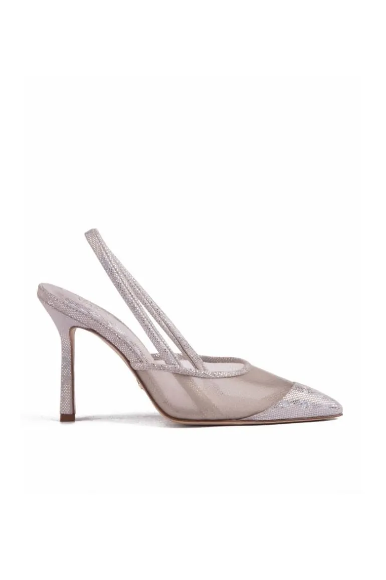 Heels<CULT MIA DISCO SUEDE MESH SLING HEELS Silver Hologram Suede