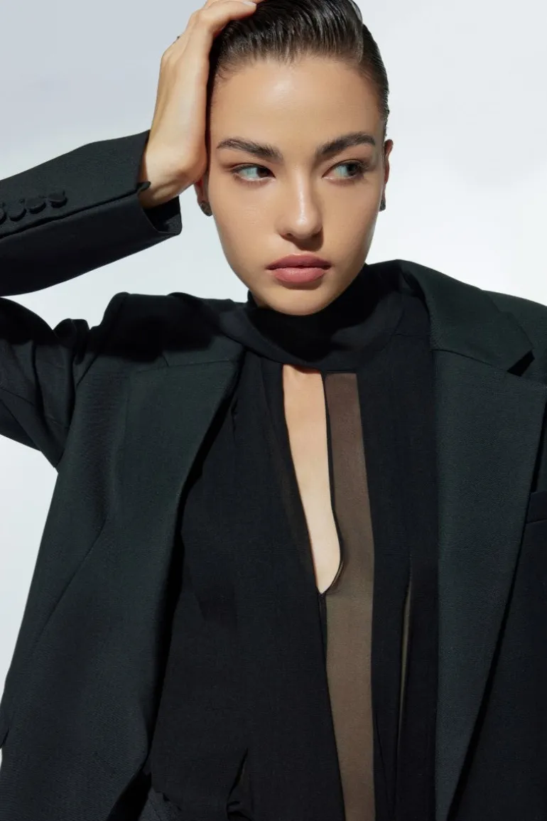 Tops<CULT MIA DIXIE SILK CHIFFON SHIRT Black