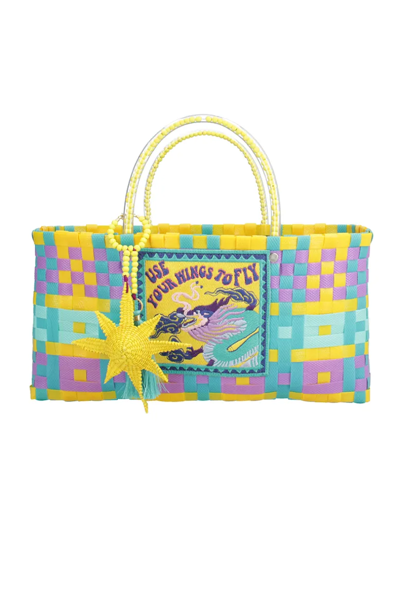 Top Handle Bags<CULT MIA DRAGONFLY ZUNCHO BAGUETTE TOTE BAG Yellow, Blue & Purple