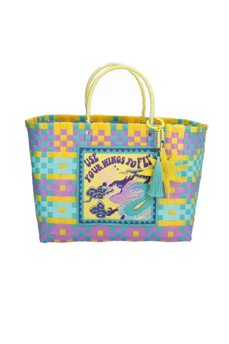 Top Handle Bags<CULT MIA DRAGONFLY ZUNCHO MEDIUM TOTE BAG Yellow, Blue & Purple