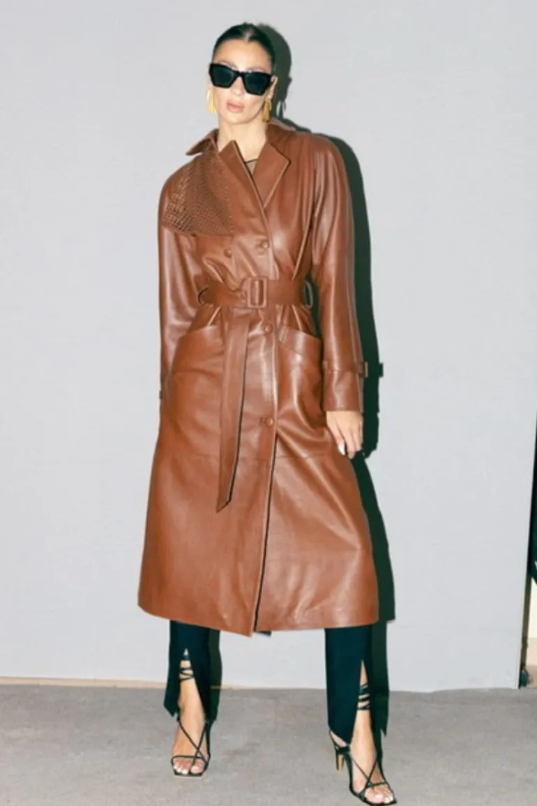 Coats<CULT MIA EBONY LONG LEATHER COAT Camel