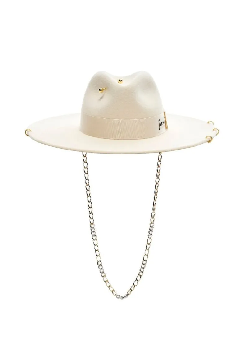Hats<CULT MIA GOLD LONDON WITH 24K GOLD-PLATED ACCESSORIES Ecru