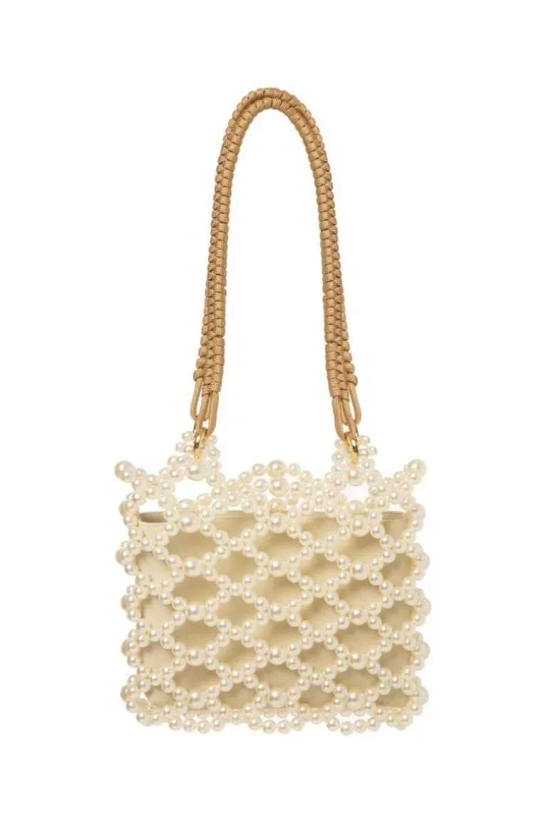 Shoulder Bags<CULT MIA MATHILDA PEARL BEADED TOTE BAG Ecru