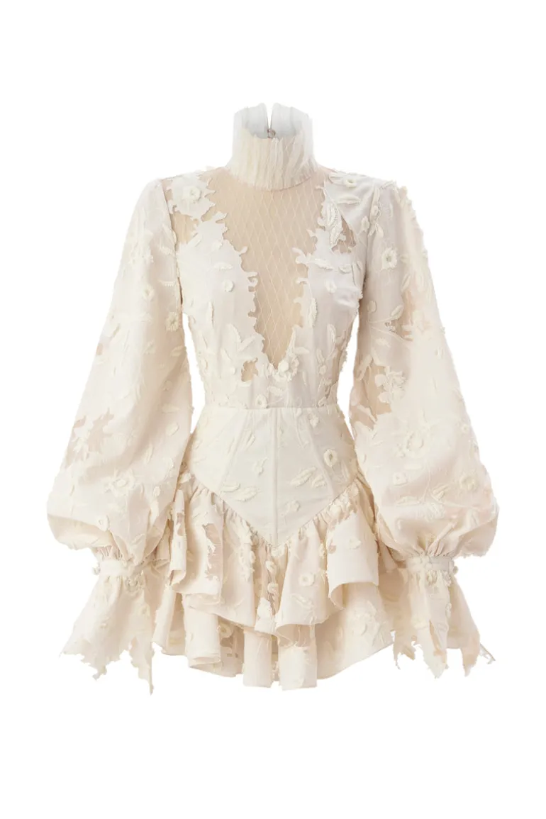 Dresses | Mini Dresses<CULT MIA RUFFLED COTON MINI DRESS Ecru