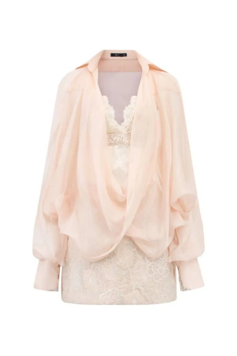 Outfit Sets<CULT MIA EDANA SILK PLEATED TOP AND SKIRT SET Beige