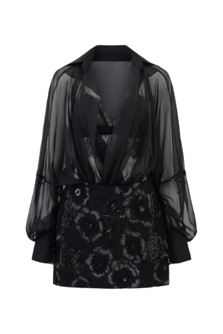 Outfit Sets<CULT MIA EDANA SILK PLEATED TOP AND SKIRT SET Black
