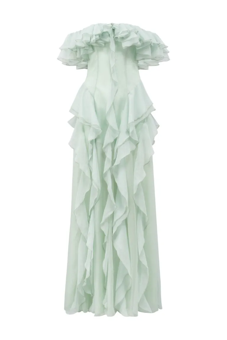 Dresses<CULT MIA ELISABETH SILK RUFFLES DRESS Mint