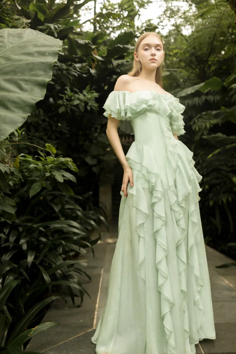 Dresses<CULT MIA ELISABETH SILK RUFFLES DRESS Mint