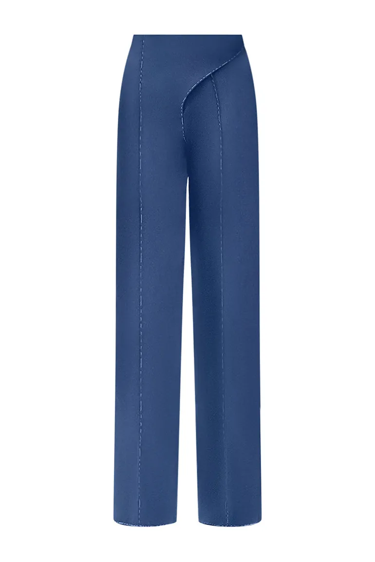 Pants<CULT MIA ELONGATED STRAIGHT SLIM LEG CREPE ANKLE LENGTH PANTS Blue