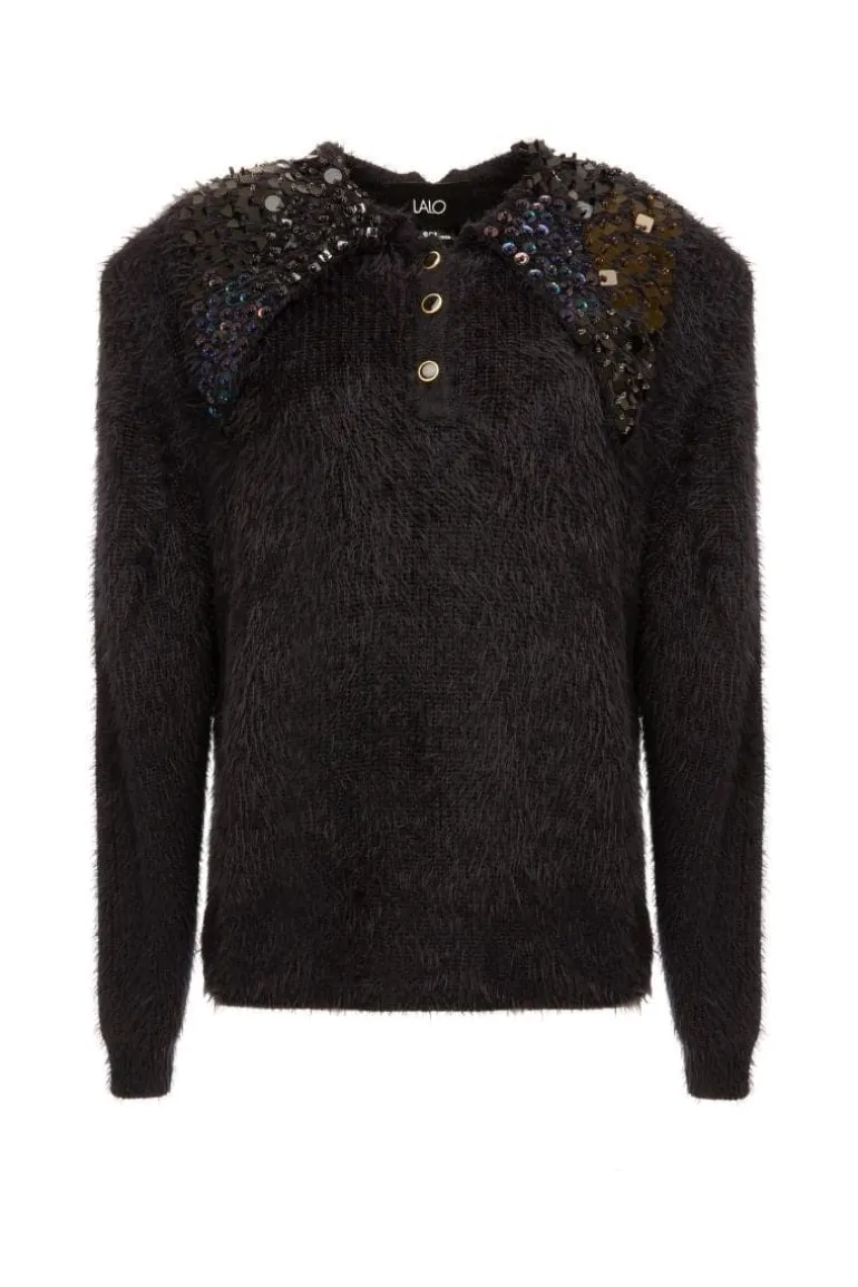 Knitwear<CULT MIA EMBELLISHED COLLARED SWEATER Black