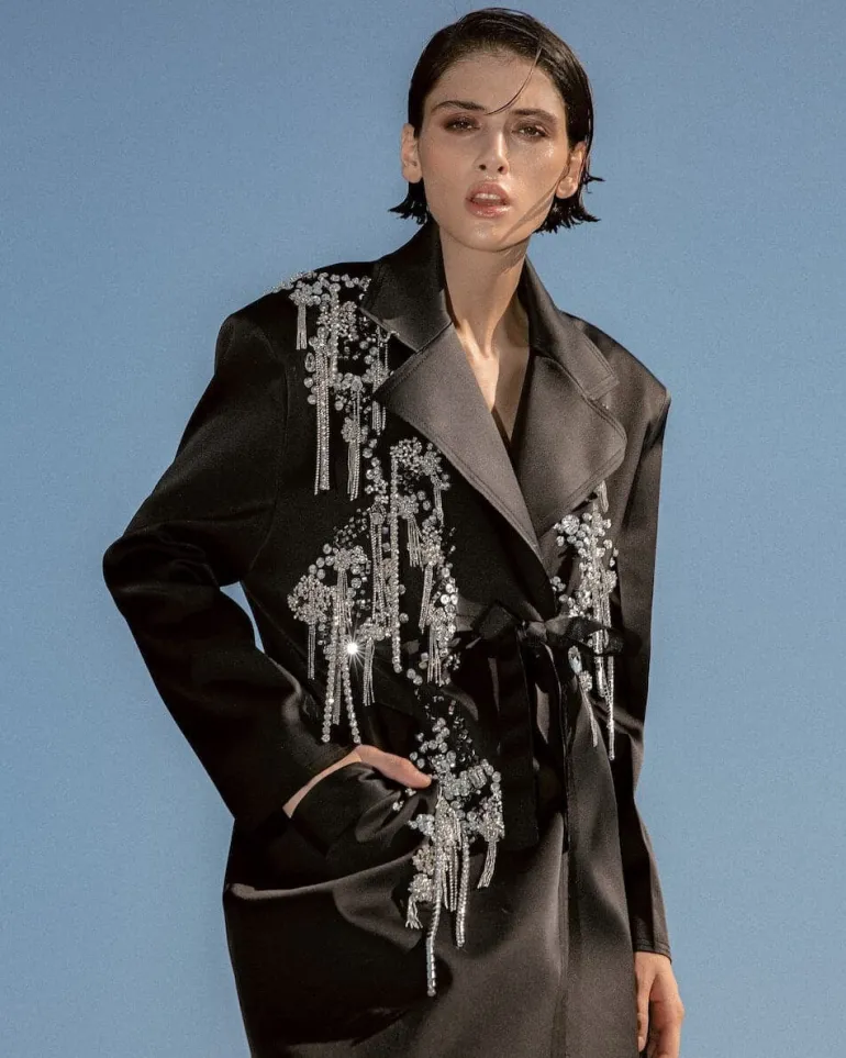 Coats<CULT MIA EMBELLISHED SILK-BLEND COAT