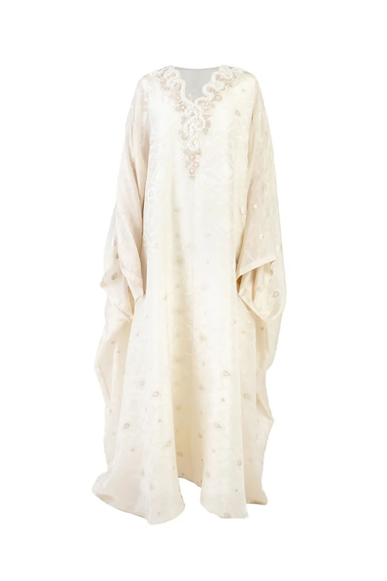 Dresses<CULT MIA EMBELLISHED V-NECK CAFTAN IN Light Gold