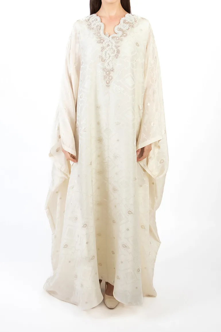 Dresses<CULT MIA EMBELLISHED V-NECK CAFTAN IN Light Gold
