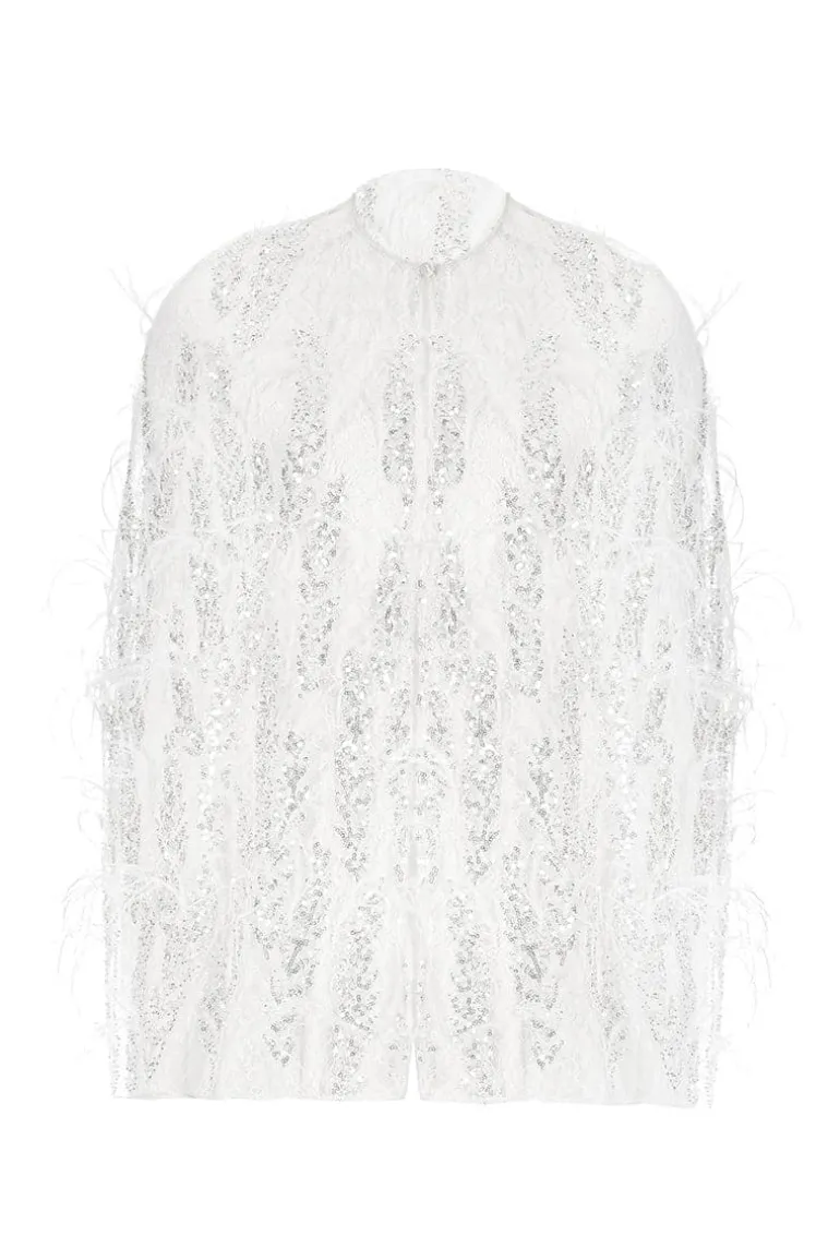 Jackets<CULT MIA EMBROIDERED FEATHER CAPE White/Silver