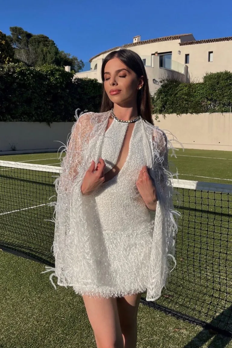Jackets<CULT MIA EMBROIDERED FEATHER CAPE White/Silver