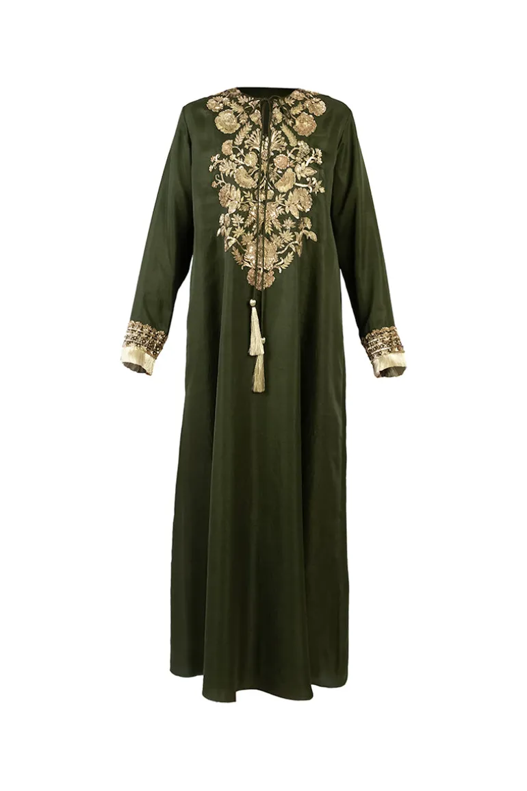 Dresses<CULT MIA EMBROIDERED TASSEL DETAIL DRESS IN Dark Green