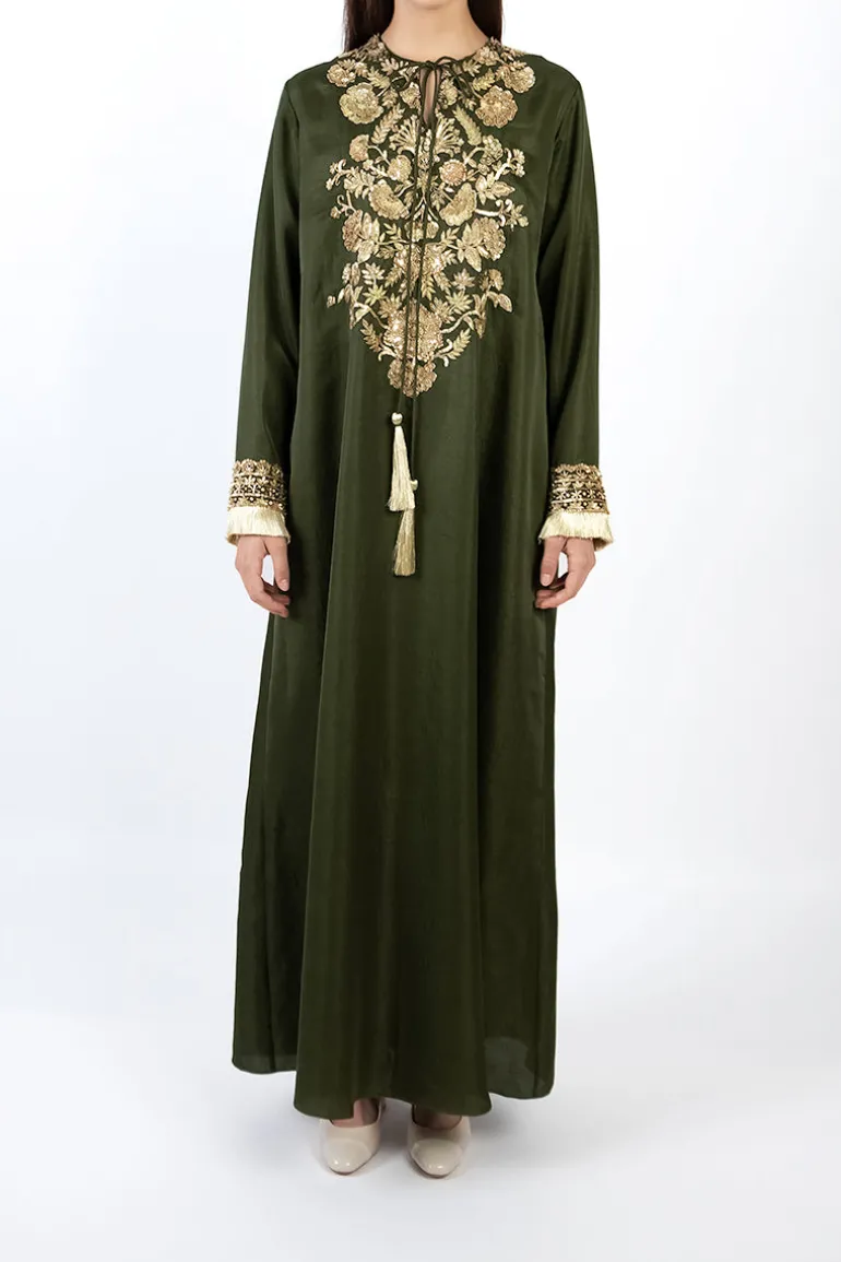 Dresses<CULT MIA EMBROIDERED TASSEL DETAIL DRESS IN Dark Green