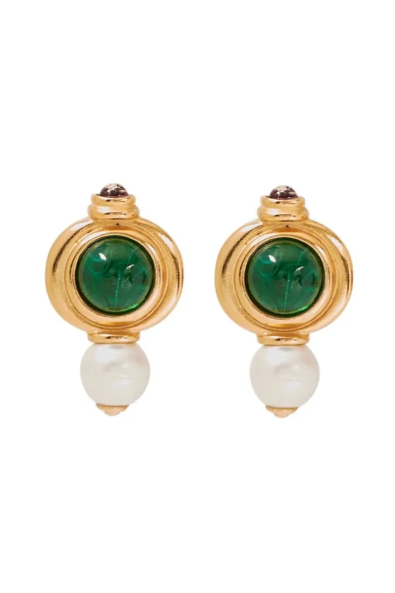 Earrings<CULT MIA EMERALD AND PERAL STUD EARRINGS Gold