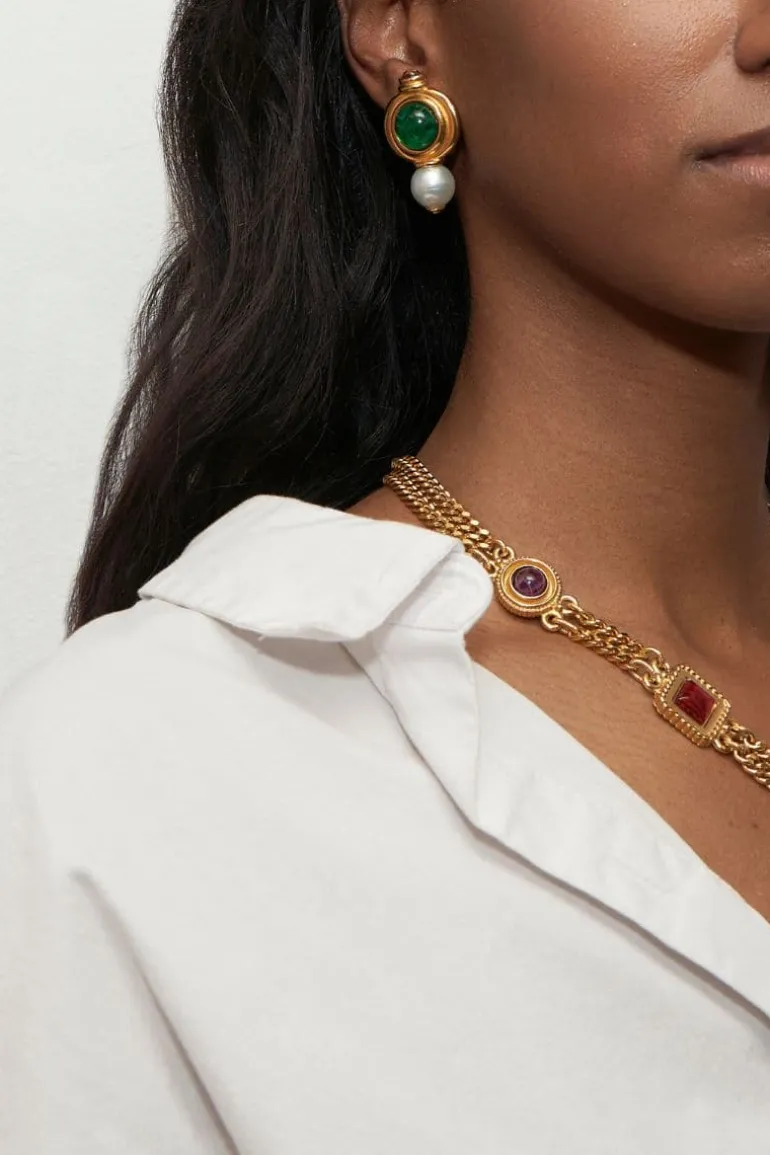 Earrings<CULT MIA EMERALD AND PERAL STUD EARRINGS Gold