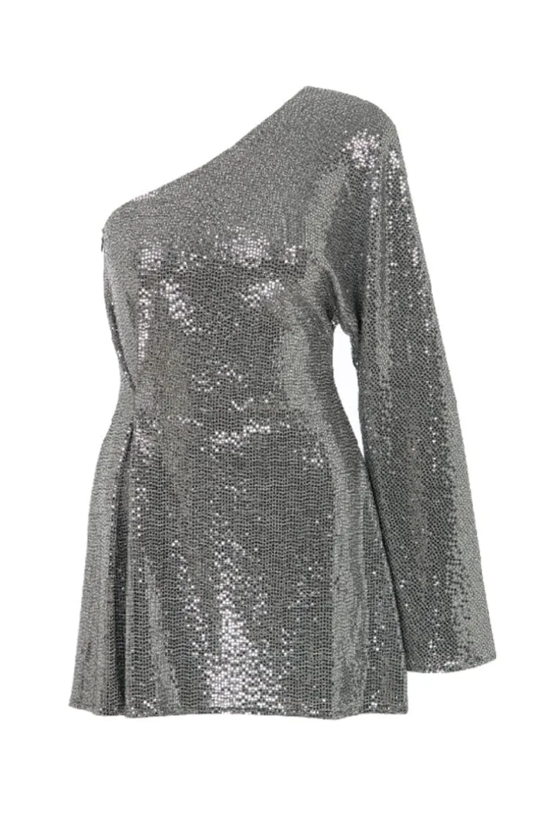 Dresses | Mini Dresses<CULT MIA EMERALD ONE SHOULDER SEQUIN MINI DRESS Silver