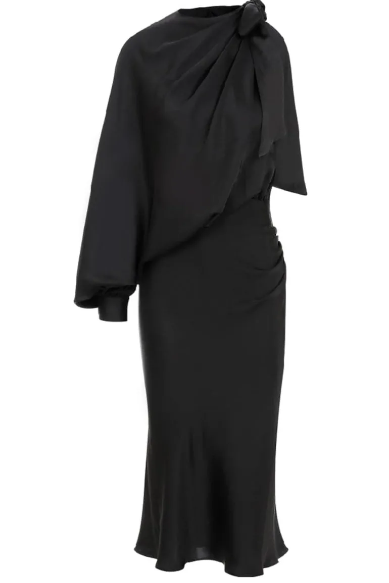 Dresses | Midi Dresses<CULT MIA EMILLIEN ASYMMETRIC SATIN MIDI DRESS Noir