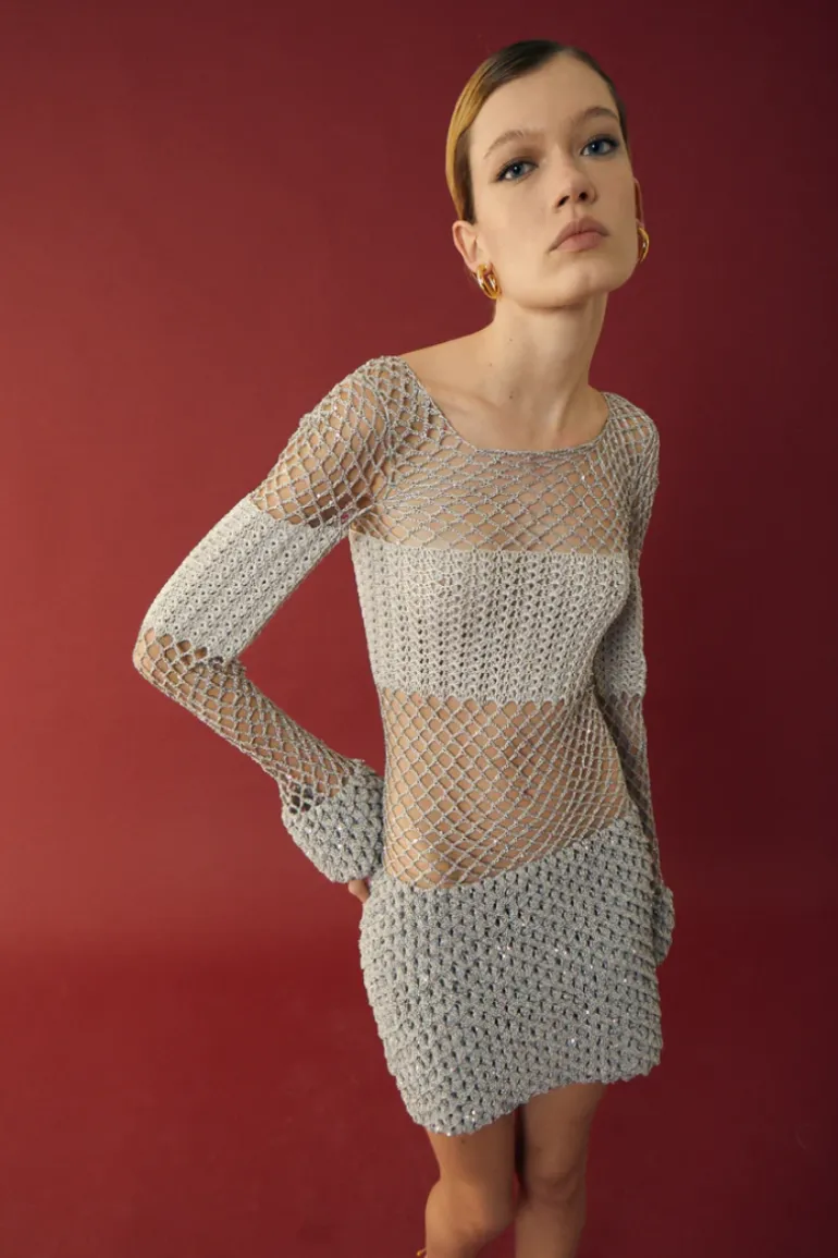 Dresses | Mini Dresses<CULT MIA ESCAMAS CROCHET MINI DRESS Silver