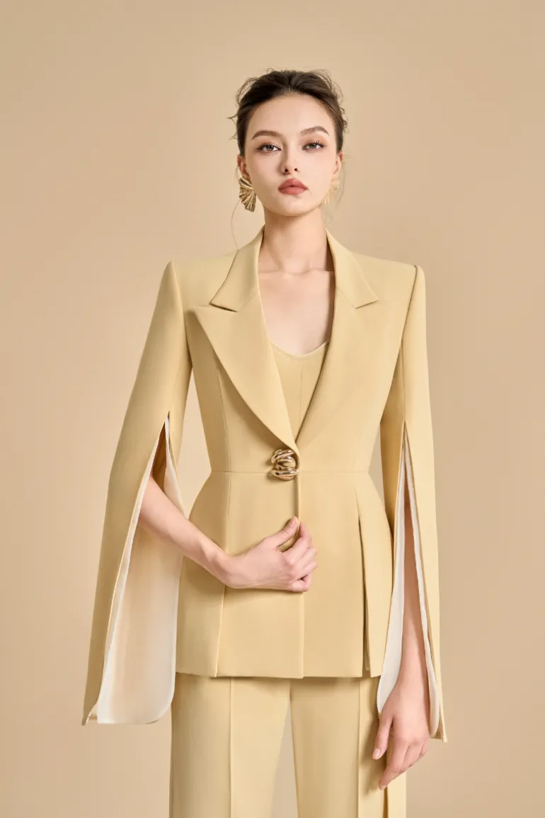 Jackets<CULT MIA ESTEBAN A-LINE V-NECK BLAZER Yellow