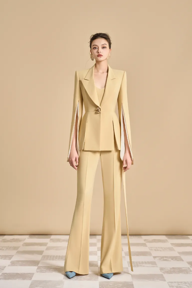 Pants<CULT MIA ESTEBAN FLARE EXTENDED FLAP FLOOR LENGTH PANTS Yellow