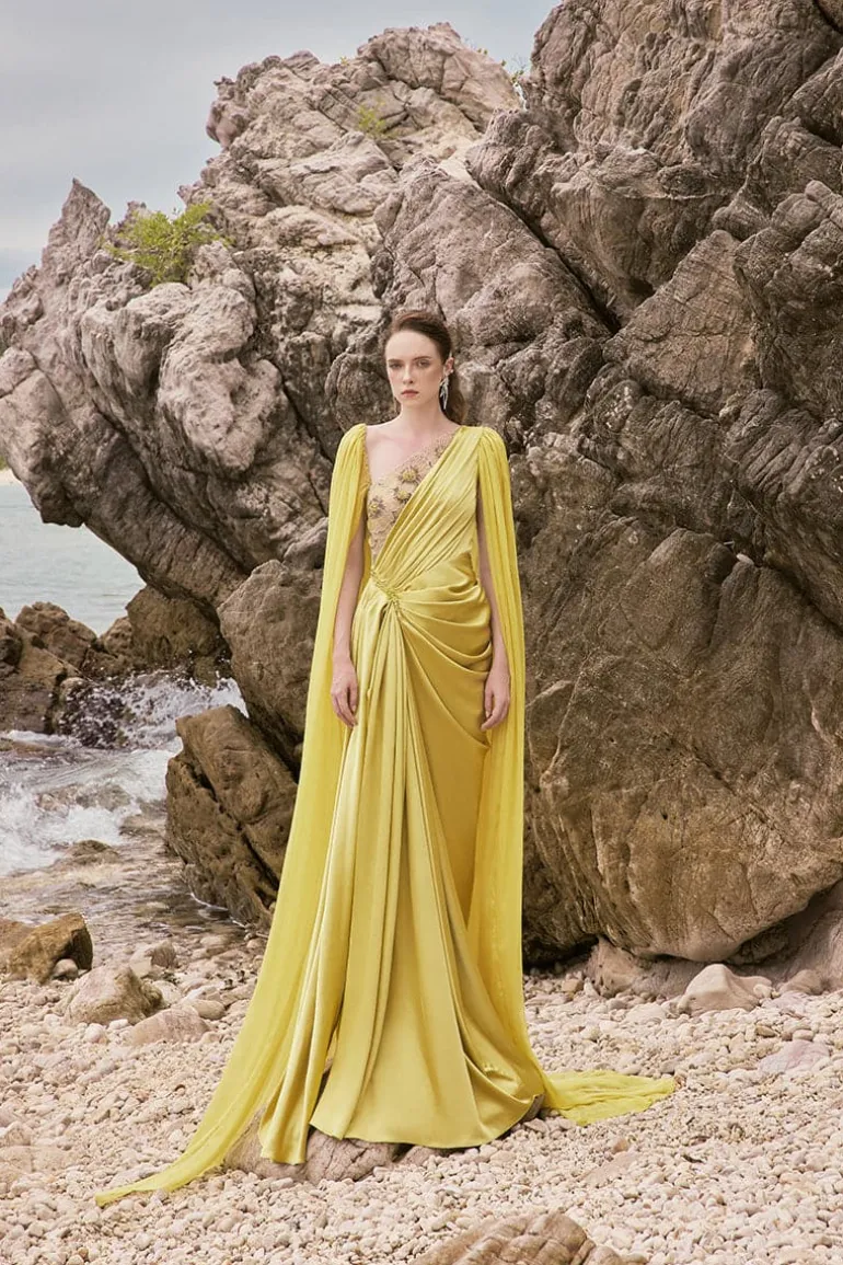 Dresses<CULT MIA ESTELLA SILK SATIN FLORAL DRESS Yellow