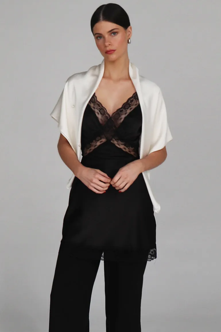 Scarves<CULT MIA EUGENIA EMBELLISHED SILK SCARF IN Pearl