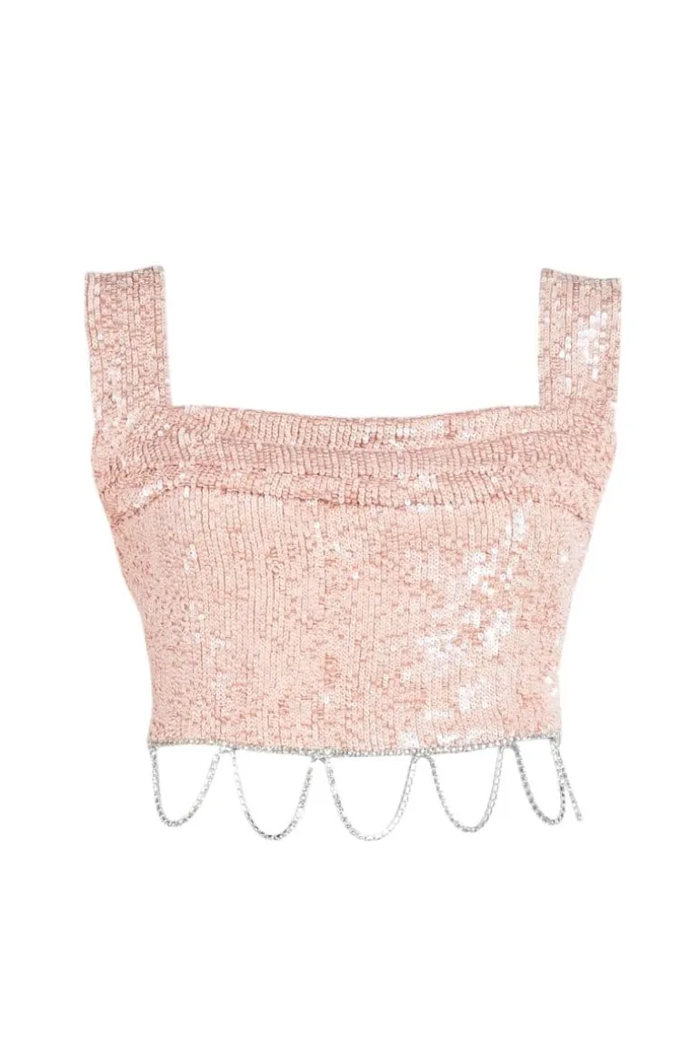 Tops<CULT MIA EVA SEQUINED CROP TOP Nude