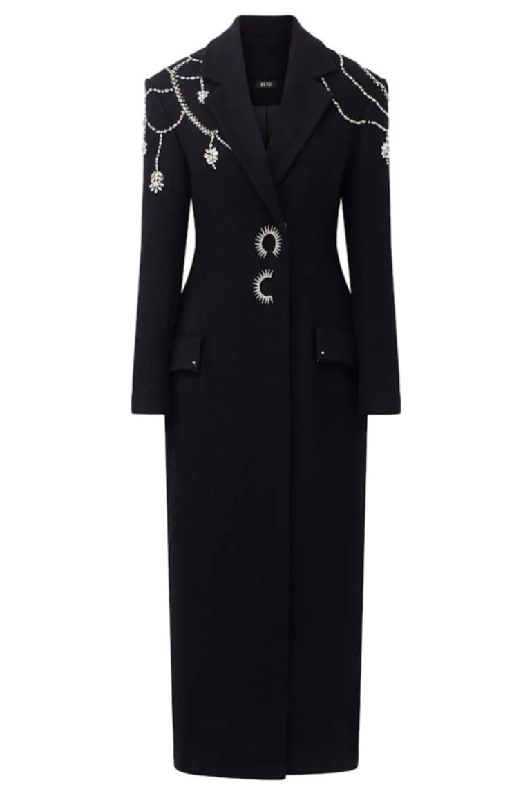Coats<CULT MIA EVELYN FELT CRYSTAL OVERCOAT Black