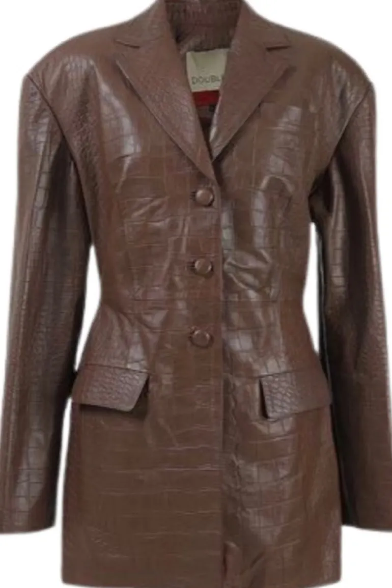 Coats<CULT MIA EVERETT LEATHER COAT BROWN IN CROC Brown Croc