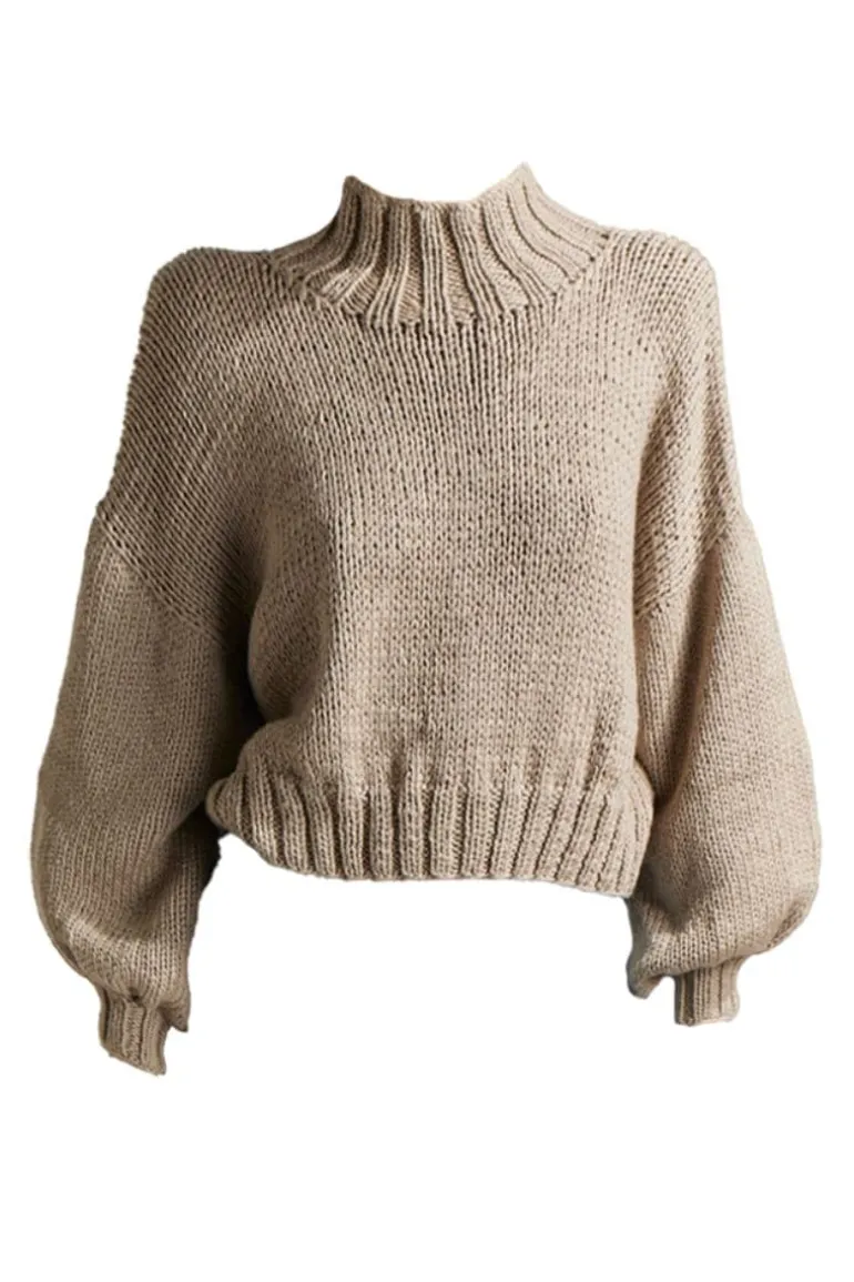 Knitwear<CULT MIA EVIE CROPPED TURTLENECK SWEATER Taupe