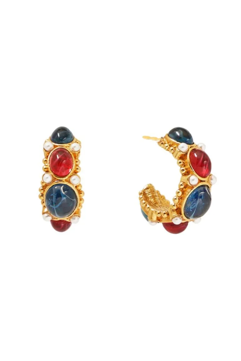 Earrings<CULT MIA FALYNN MULTISTONE HOOP EARRINGS Gold