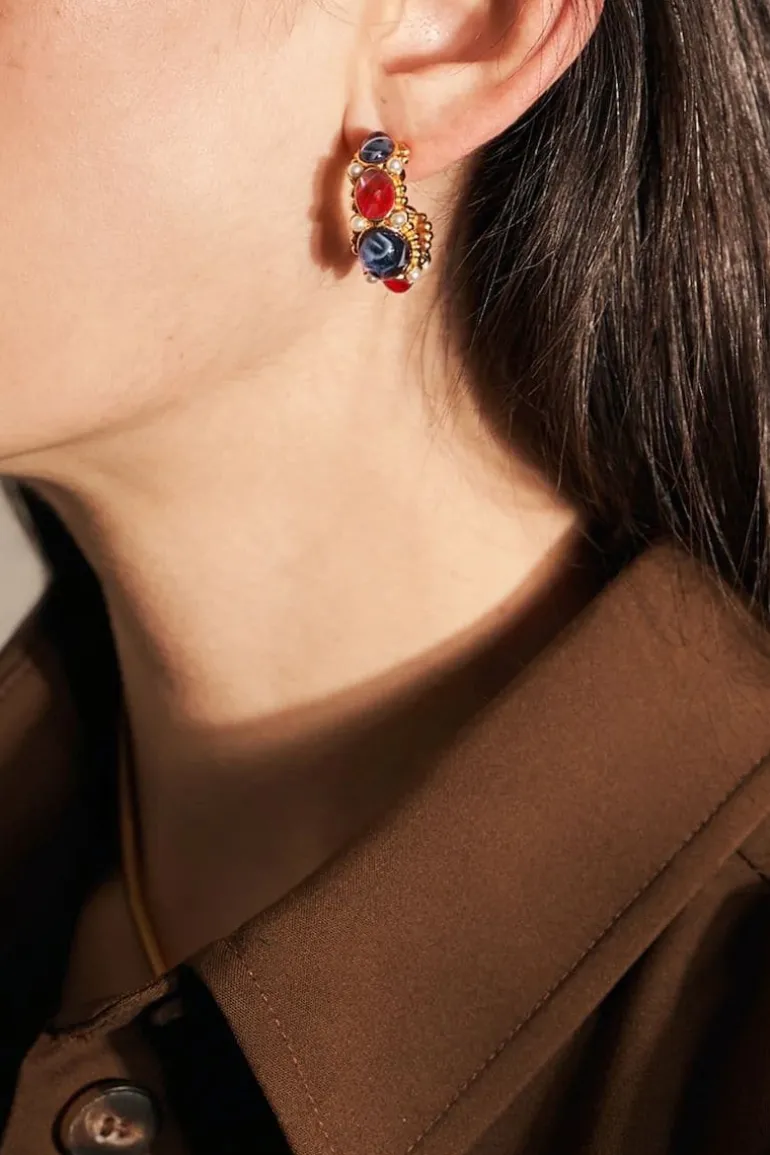 Earrings<CULT MIA FALYNN MULTISTONE HOOP EARRINGS Gold