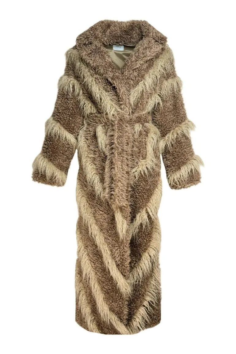 Coats<CULT MIA FAUX FUR MAXI COAT WITH DIAGONAL PANELS IN Beige