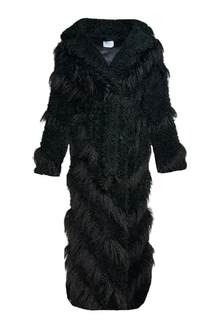 Coats<CULT MIA FAUX FUR MAXI COAT WITH DIAGONAL PANELS IN Black