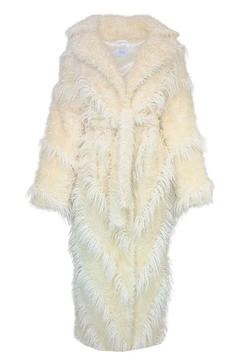 Coats<CULT MIA FAUX FUR MAXI COAT WITH DIAGONAL PANELS IN ECRU Cream