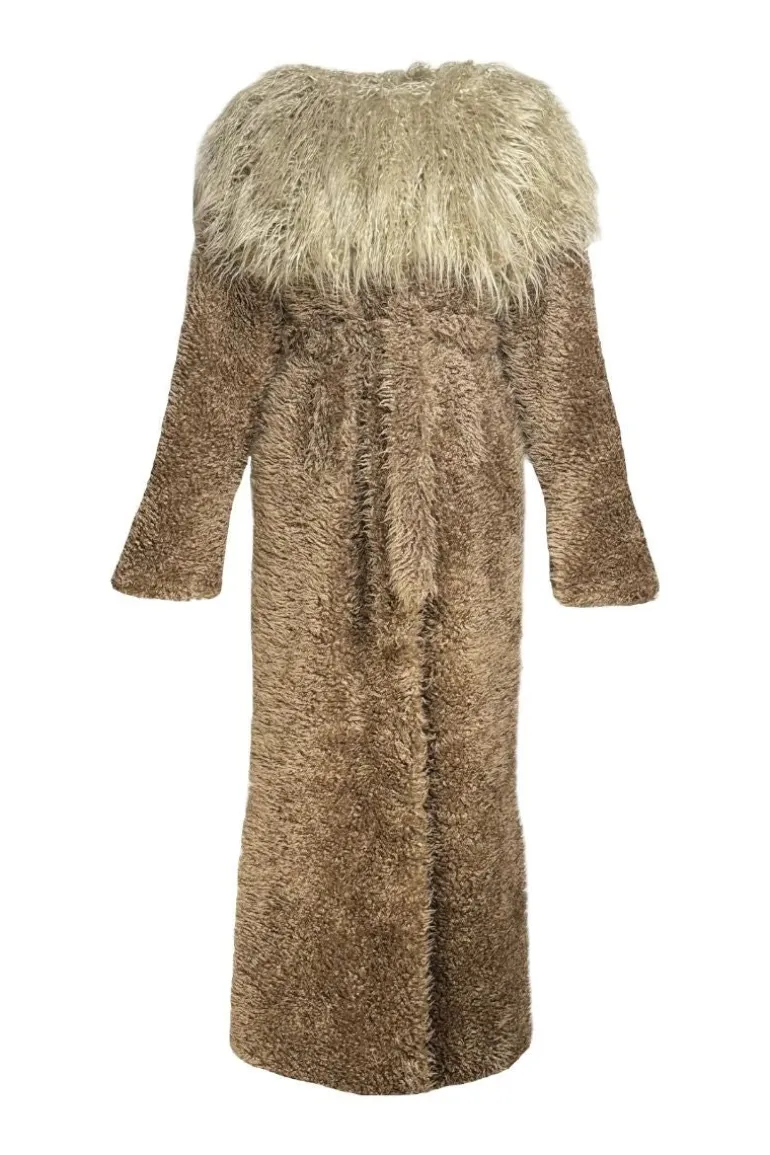 Coats<CULT MIA FAUX FUR MAXI COAT WITH FLARED SLEEVES IN Beige