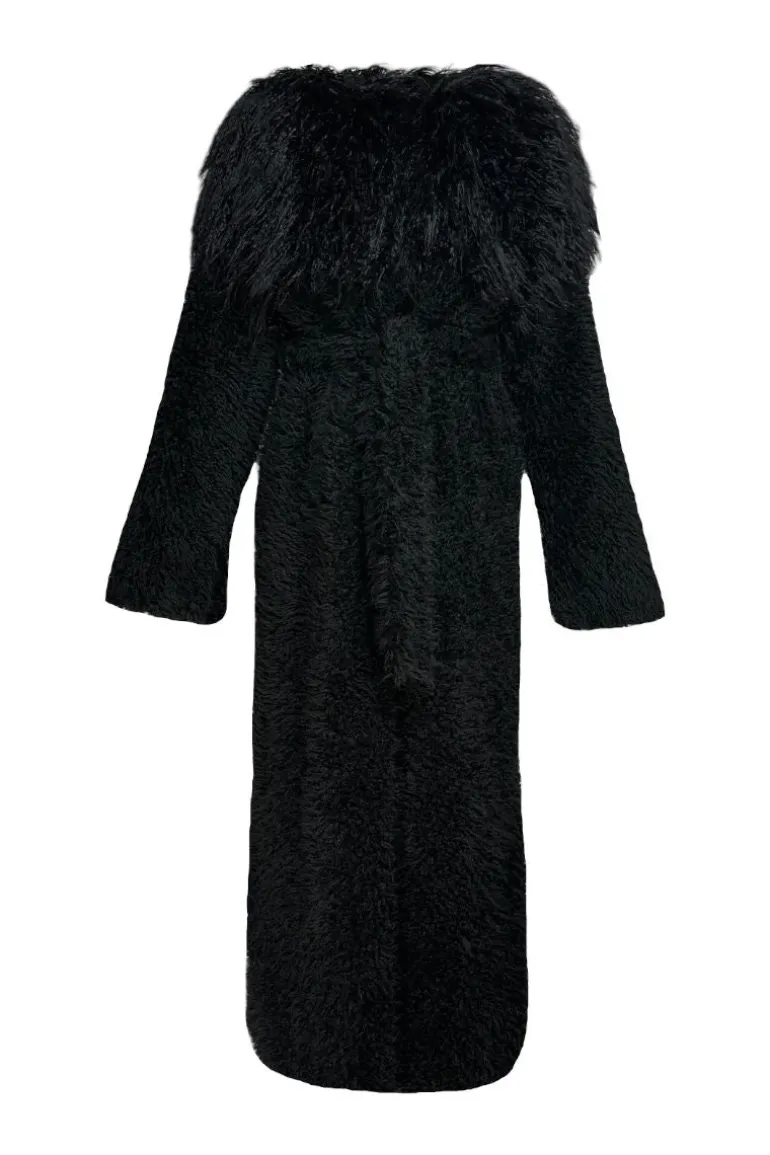 Coats<CULT MIA FAUX FUR MAXI COAT WITH FLARED SLEEVES IN Black
