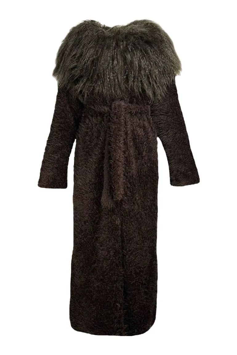 Coats<CULT MIA FAUX FUR MAXI COAT WITH FLARED SLEEVES IN BROWN Dark brown