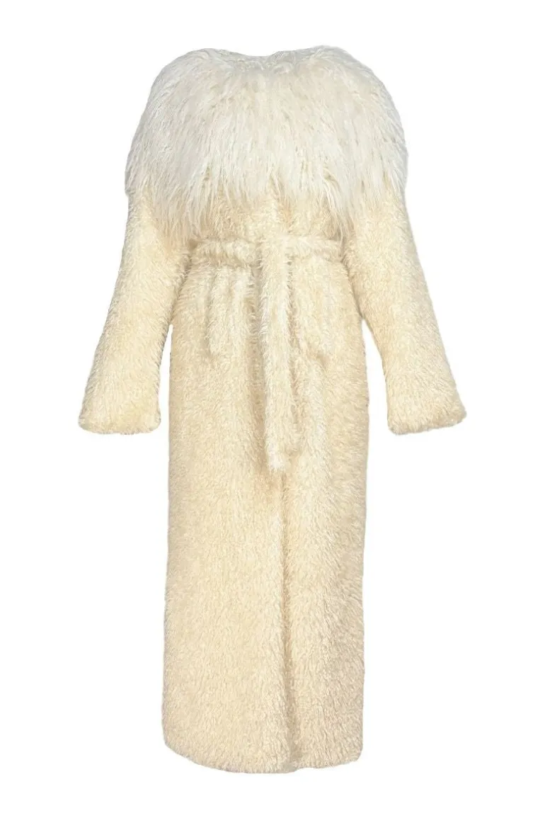 Coats<CULT MIA FAUX FUR MAXI COAT WITH FLARED SLEEVES IN ECRU Cream